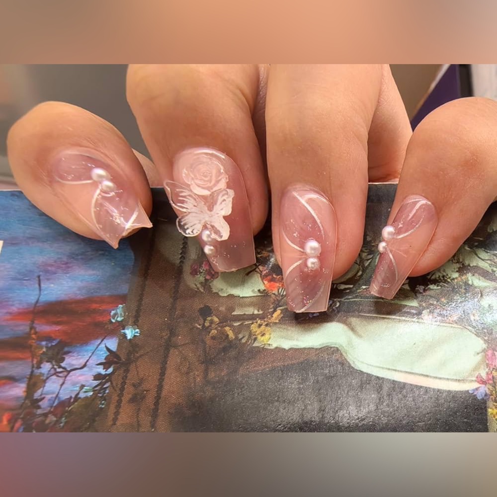 Pink Butterfly Nail Art